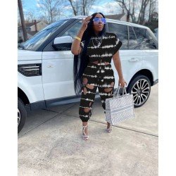 Cut Out Printed Casual 2piece Trouser Sets Cut Out Printed Casual 2piece Trouser Sets