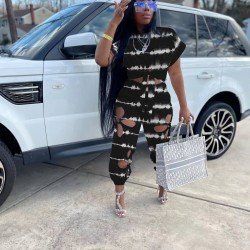 Cut Out Printed Casual 2piece Trouser Sets