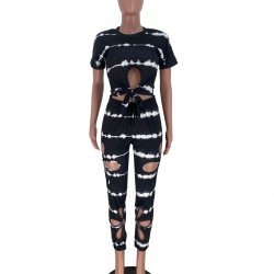 Cut Out Printed Casual 2piece Trouser Sets