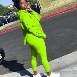  Casual Pure Color Hooded Women's Two-Piece Set