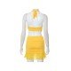 Sexy Halter Mesh Pure Color Backless Skirt Suit