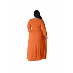 Large Size Solid Color V-Neck Two-Piece Skirt Sets  Large Size Solid Color V-Neck Two-Piece Skirt Sets