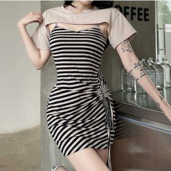 Casual Striped 2 Piece Dresses Sets For Summer