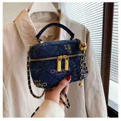  Fashion Letter Printed Chain Zipper Bucket Bag