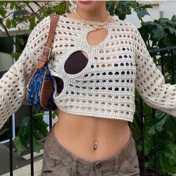  Pure Color Hollowed Out Knitting Undershirt