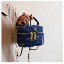  Fashion Letter Printed Chain Zipper Bucket Bag