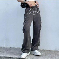 Casual Patchwork Straight Leg Embroidery Trousers