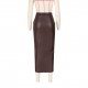PU Leather Solid Slit Midi Skirts