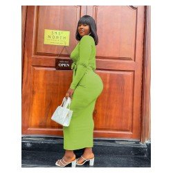 V Neck Pure Color Bandage Long Sleeve Dress  V Neck Pure Color Bandage Long Sleeve Dress