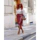 PU Leather Solid Slit Midi Skirts