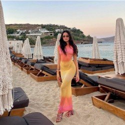 Beach Gradient Color Cut Out Sleeveless Maxi Dress