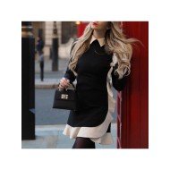  2024 Contrast Color Ruffled Women's Long Sleeve Dress