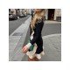  2024 Contrast Color Ruffled Women's Long Sleeve Dress