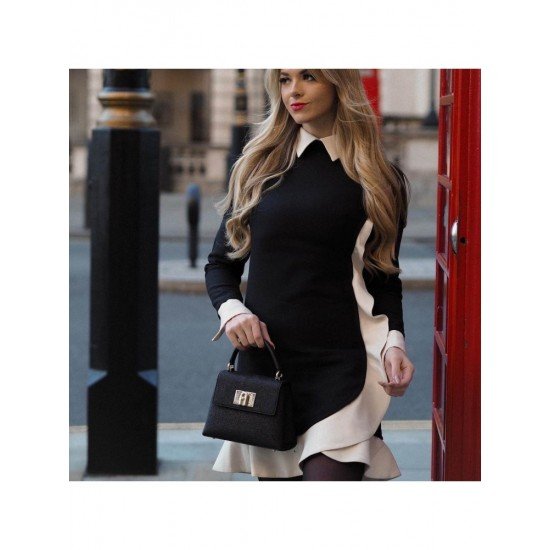  2024 Contrast Color Ruffled Women's Long Sleeve Dress
