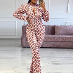Women New Fashion Zipper Up Long Sleeve Jumpsuits