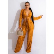  Women's Sexy Pleated Pure Color Trouser Sets