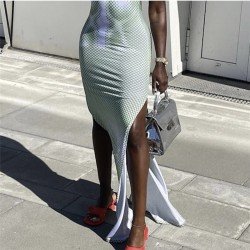 Sexy Summer Dots Printed Slit Halter Dress