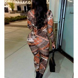 Leopard Tie Wrap Long Sleeve Jumpsuits For Women