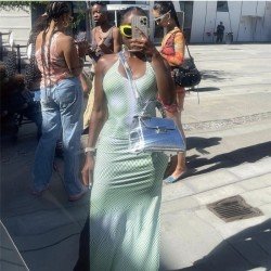 Sexy Summer Dots Printed Slit Halter Dress