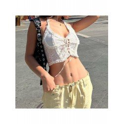 Sexy White Tie Wrap Halter Neck Cropped Tank Tops