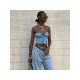 Street Ladies Blue Denim Strapless Tops