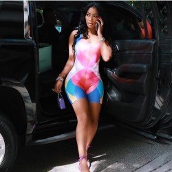 Backless Color Blocking Sleeveless Short Rompers