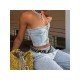 Street Ladies Blue Denim Strapless Tops