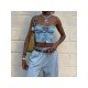 Street Ladies Blue Denim Strapless Tops