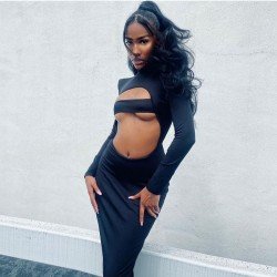 Mock Neck Cut Out Long Sleeve Maxi Dresses