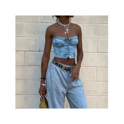 Street Ladies Blue Denim Strapless Tops