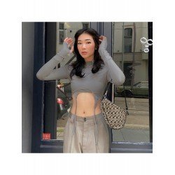  Pure Color Round Neck Navel Women's Top