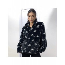 Rose Fluffy Loose Black Sweatshirts For Women Rose Fluffy Loose Black Sweatshirts For Women