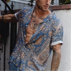 Summer Casual Beach Printed Men's Short Sleeve Shirt  Summer Casual Beach Printed Men's Short Sleeve Shirt