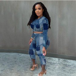  Fashion Printing Crop Top And Trouser Women's Sets