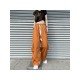 Summer Solid Drawstring Wide Leg Trousers