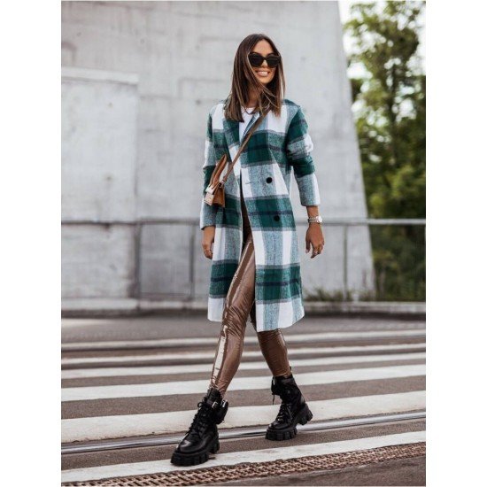  2024 Loose Mid-Length Plaid Wool Coats