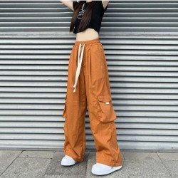 Summer Solid Drawstring Wide Leg Trousers
