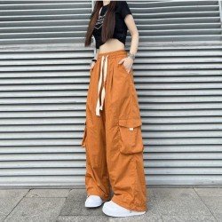Summer Solid Drawstring Wide Leg Trousers