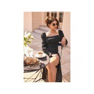 Fall Dots Black Long Sleeve Square Neck Dresses