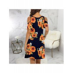 Casual Summer Sunflower Pattern Cold Sleeve Dress Casual Summer Sunflower Pattern Cold Sleeve Dress