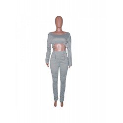Casual Bandage Crop Top And Pleated Trouser Suit  Casual Bandage Crop Top And Pleated Trouser Suit