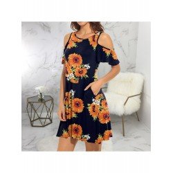 Casual Summer Sunflower Pattern Cold Sleeve Dress Casual Summer Sunflower Pattern Cold Sleeve Dress