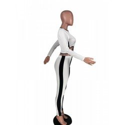  Contrast Color Hollowed Out Casual Two-Piece Set