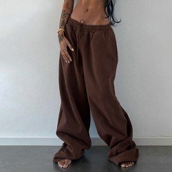 Brown Vintage Wide Leg Drawstring Long Pants Brown Vintage Wide Leg Drawstring Long Pants