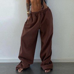 Brown Vintage Wide Leg Drawstring Long Pants Brown Vintage Wide Leg Drawstring Long Pants