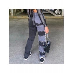  Stylish Contrast Color Patchwork Winter Denim Jeans