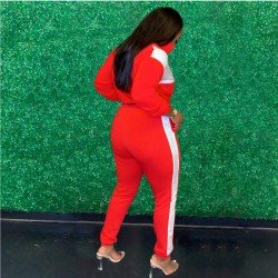 Contrast Color Zipper Matching 2 Piece Trouser Sets
