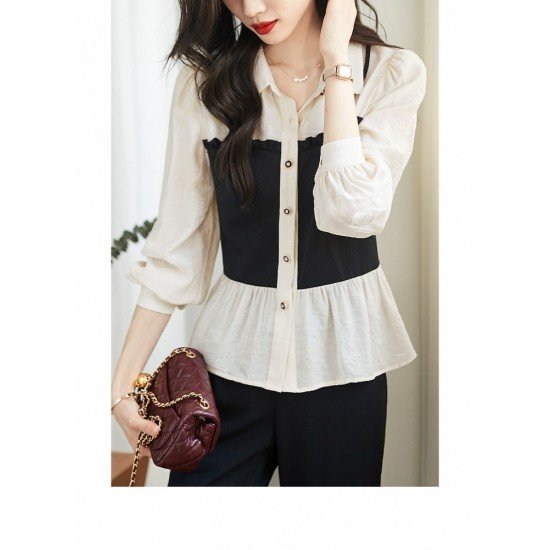  2024 New Fall Contrast Color Patchwork Shirt