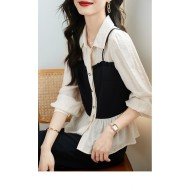  2024 New Fall Contrast Color Patchwork Shirt