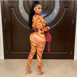  Temperament Slim Printing Top And Trouser Women's Sets